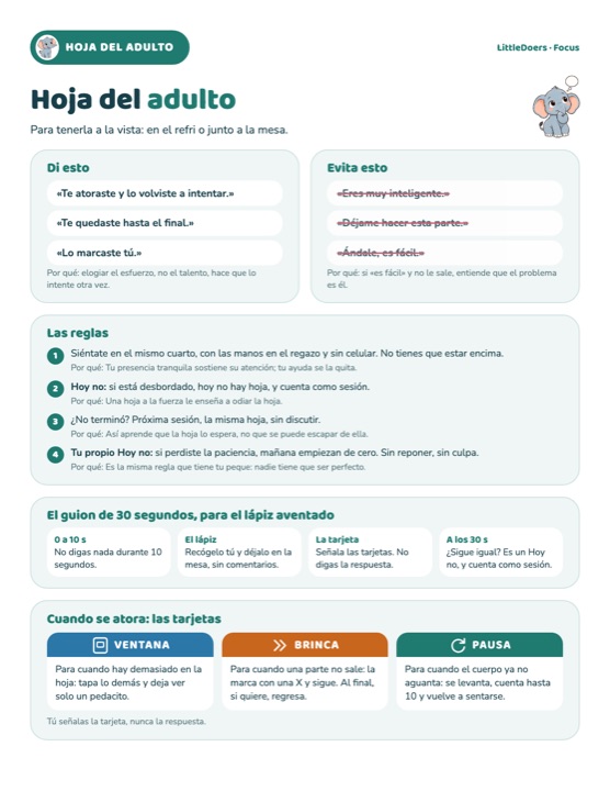 La Hoja del adulto, una página real del Kit