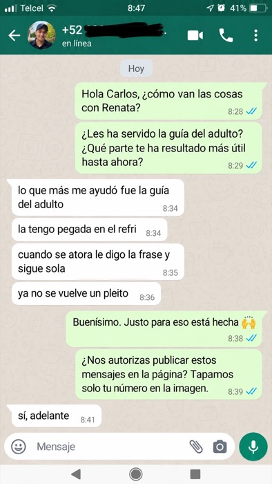 Mensaje de WhatsApp de una familia: la Hoja del adulto en el refri: cuando se atora, la frase, y sigue sola