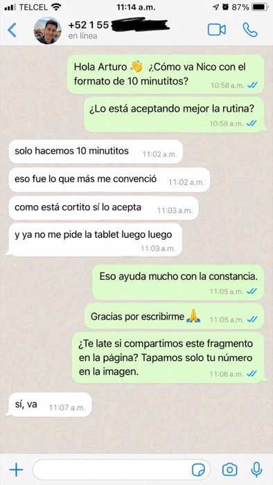 Mensaje de WhatsApp de una familia: diez minutitos, y ya no pide la tablet luego luego