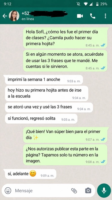 Mensaje de WhatsApp de una familia: se atoró, usó Las 3 Frases y regresó solita